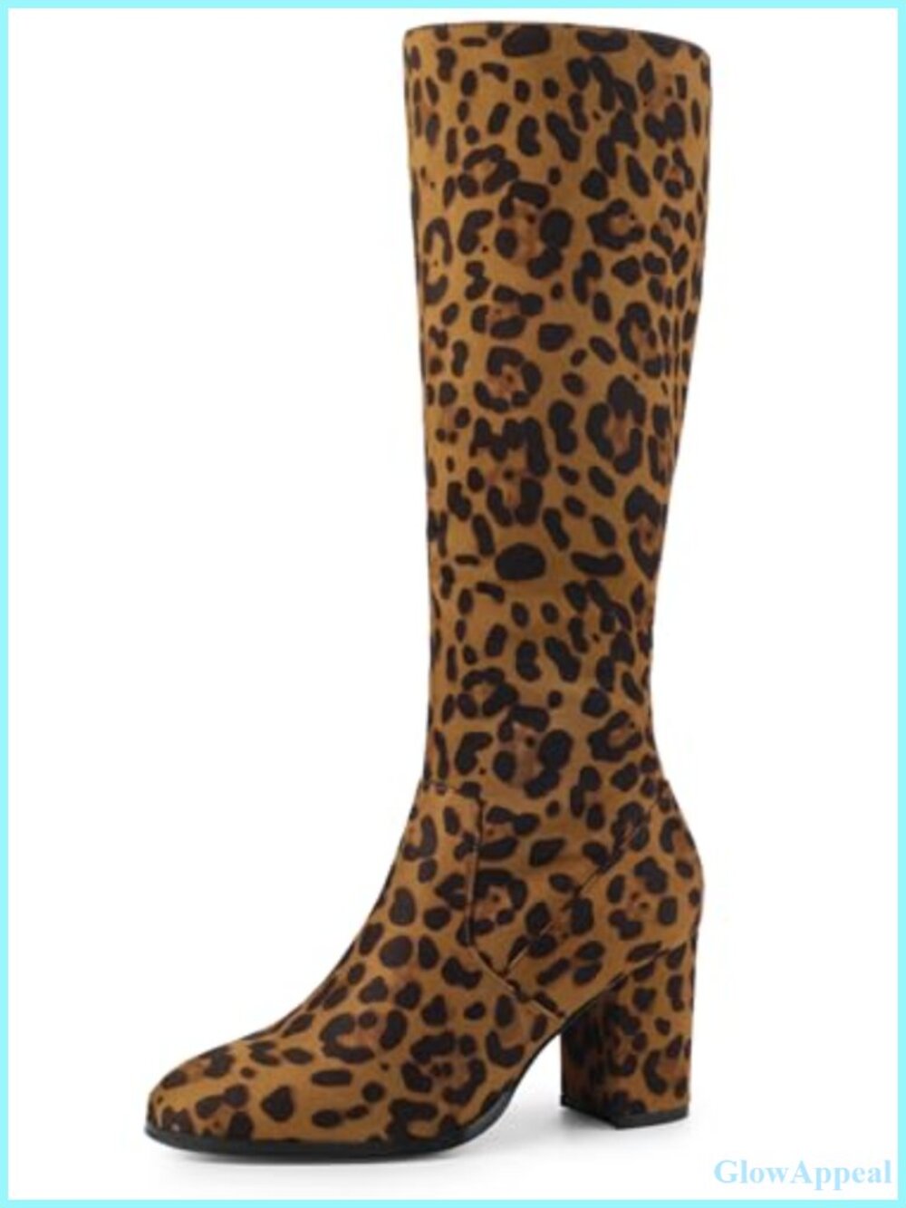 Chunky Heel Knee High Boots Faux Suede Round Toe Side Zip Winter Women